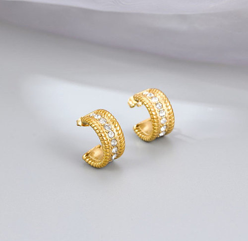 European And American Fashion Diamond Twisted Thread Stainless Steel  Geometric Earrings Personality Versatile Retro Twist C- Shaped Earrings For Women