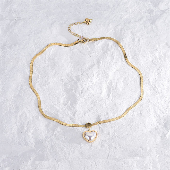 Modische herzförmige Halskette mit Intarsien-Perlenanhänger aus Edelstahl, 1 Stück
