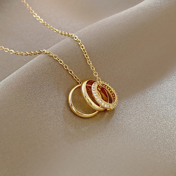 Cadena de clavícula con colgante de circonio de acero inoxidable geométrico a la moda para mujer