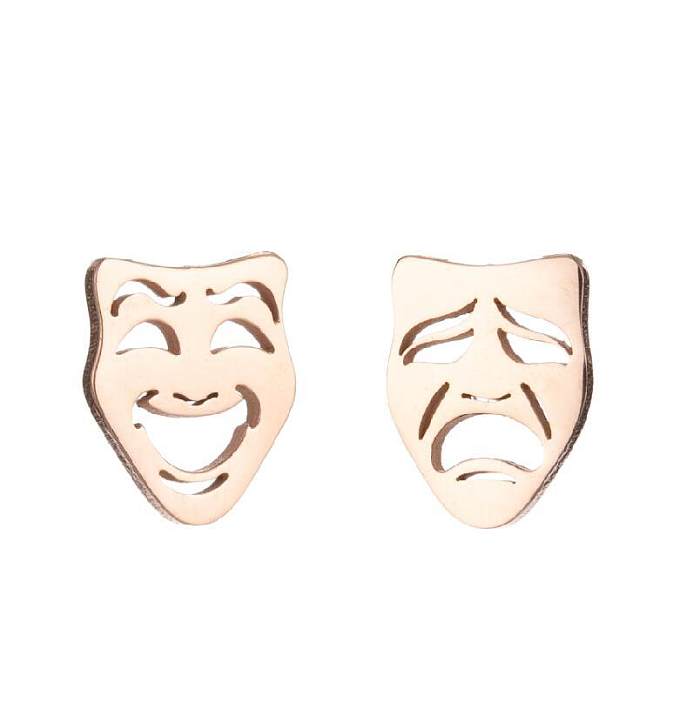 1 par de brincos de orelha de aço inoxidável com rosto retrô Emoji