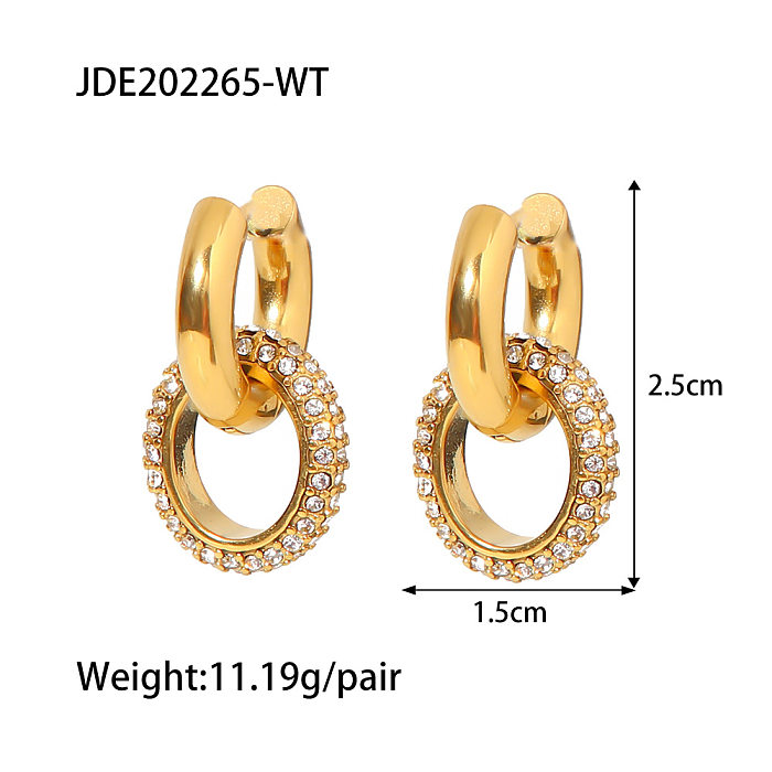 Fashion Round Stainless Steel  Inlay Artificial Diamond Drop Earrings 1 Pair