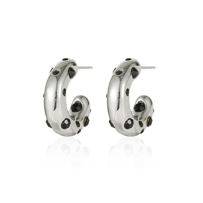 Boucles d'oreilles créoles en Zircon en forme de C, 1 paire, avec incrustation de placage en acier inoxydable