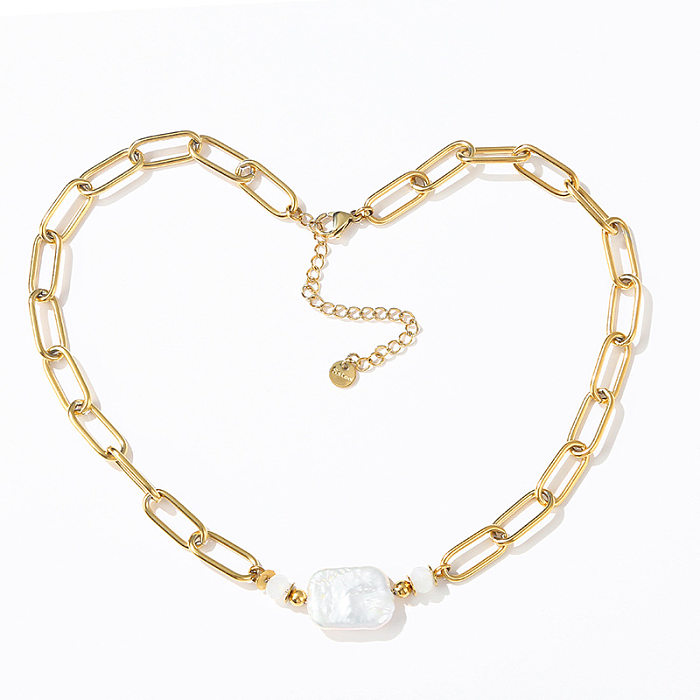 Collar geométrico de acero inoxidable con revestimiento de perlas de agua dulce de Streetwear