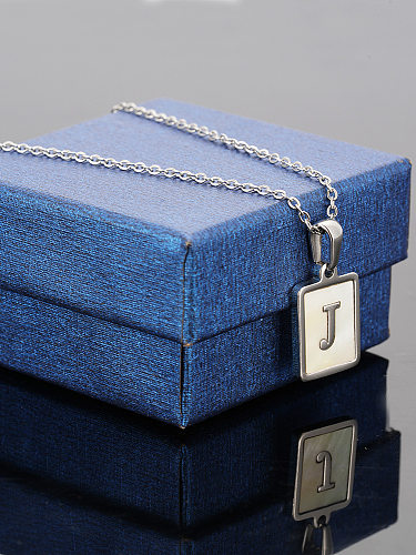 Collier pendentif rectangulaire en acier inoxydable avec lettres de Style Simple, coquille plaquée, colliers en acier inoxydable