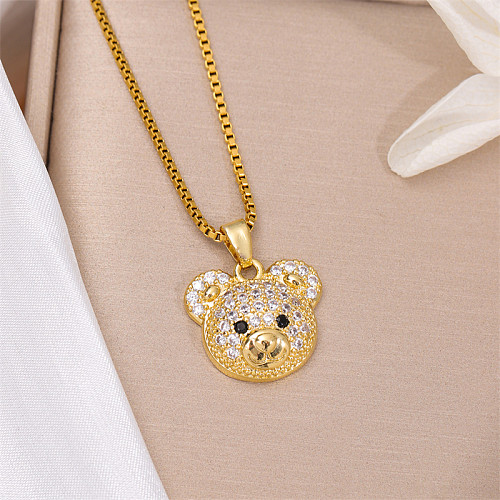 Bonito streetwear pequeno urso panda aço inoxidável chapeamento incrustação zircão 18k banhado a ouro pingente colar