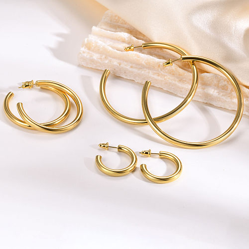 1 Pair Vintage Style Classic Style C Shape Plating Stainless Steel  Gold Plated Ear Studs