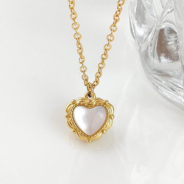 Collar de concha de diamantes de imitación con incrustaciones de acero inoxidable en forma de corazón con forma de gota de agua de constelación de moda 1 pieza