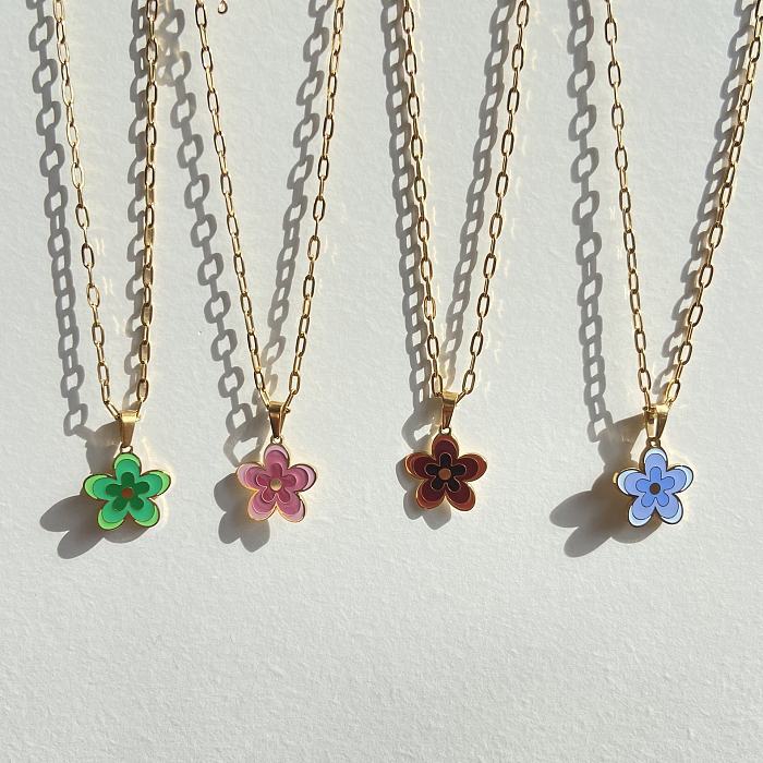 Cute Flower Stainless Steel Enamel Plating Pendant Necklace 1 Piece