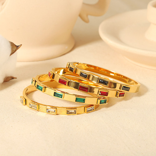 Vintage Style Simple Style Circle Color Block Stainless Steel Polishing Plating 18K Gold Plated Bangle