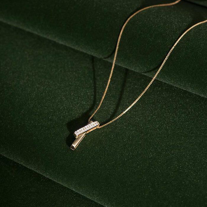 Atacado estilo simples retângulo prata esterlina strass pingente colar