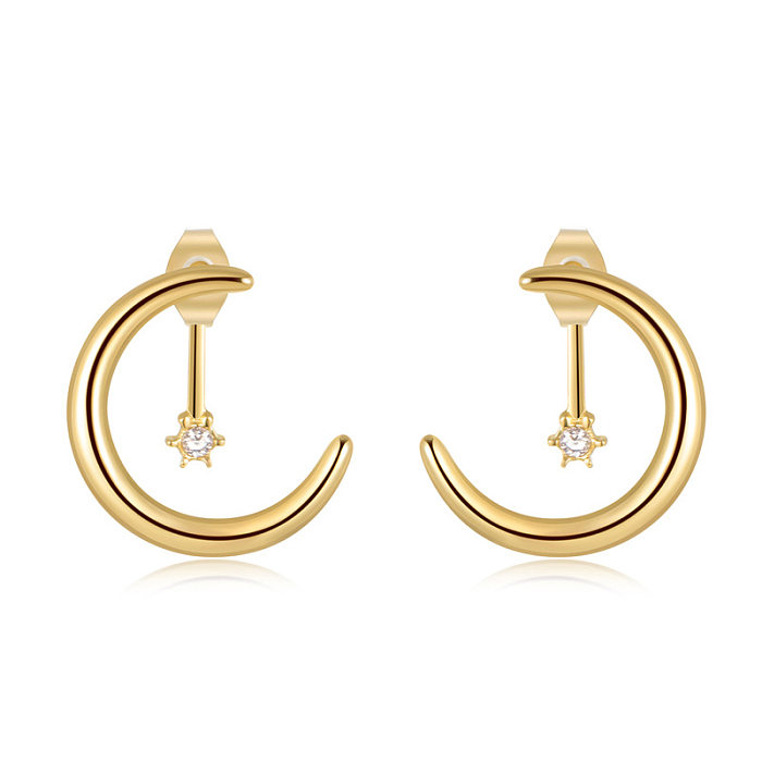 Women'S Fashion Simple Style Star Moon Stainless Steel Artificial Gemstones Earrings Stainless Steel  Earrings