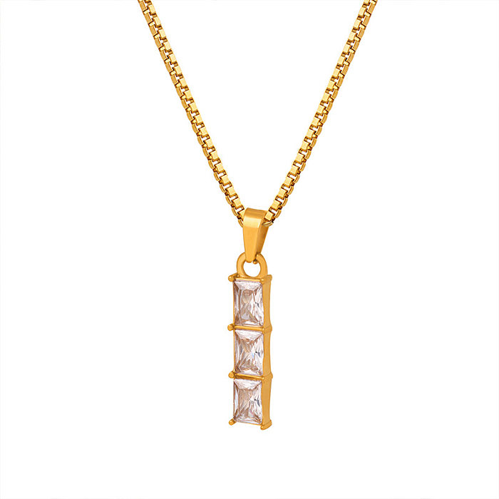 Elegant Square Stainless Steel Plating Inlay Crystal Pendant Necklace