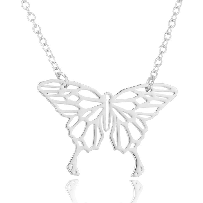 Collier pendentif en acier inoxydable, 1 pièce, Style Simple, impression papillon, vente en gros