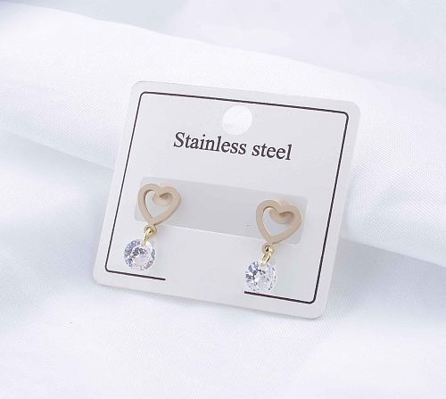 1 Pair Elegant Simple Style Heart Shape Butterfly Plating Inlay Stainless Steel  Zircon Gold Plated Drop Earrings