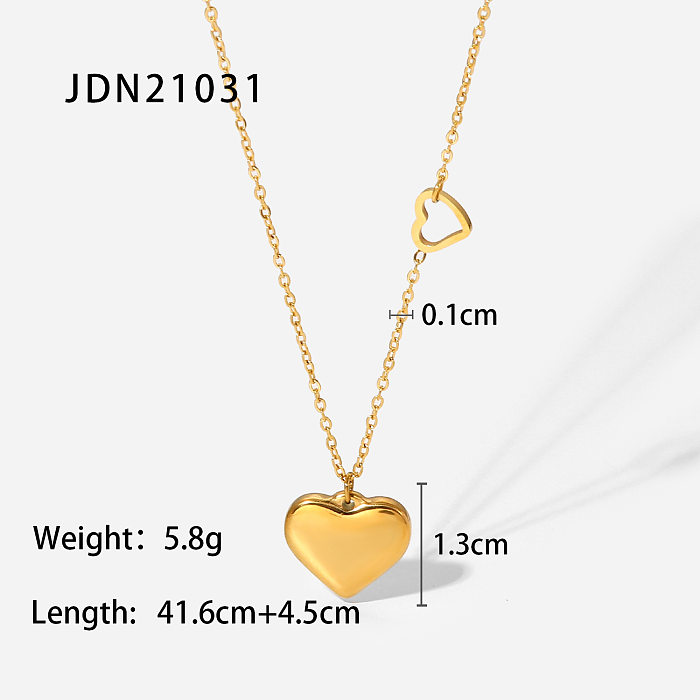 Moda 18K banhado a ouro em aço inoxidável colar com pingente de coração duplo