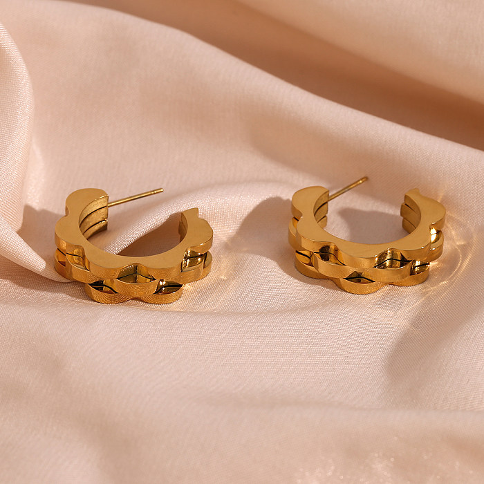 1 paire de clous d'oreilles plaqués or 18 carats, Style Vintage, Simple, en forme de C, en acier inoxydable
