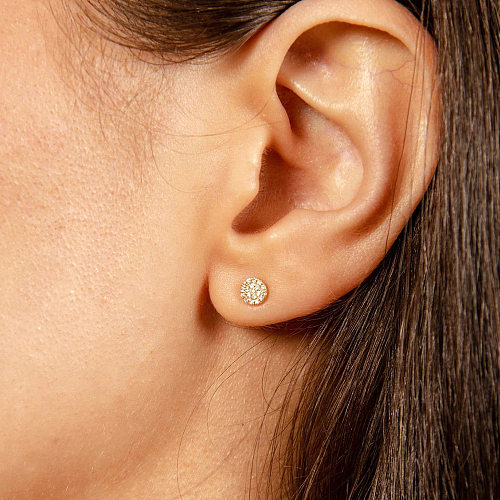 Clous d'oreilles ronds en acier inoxydable, Style Simple, incrustation de diamants artificiels, 1 paire
