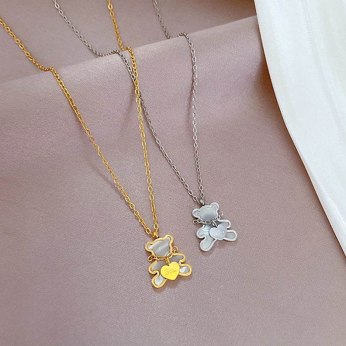 Cartoon Style Bear Stainless Steel Plating Gold Plated Pendant Necklace