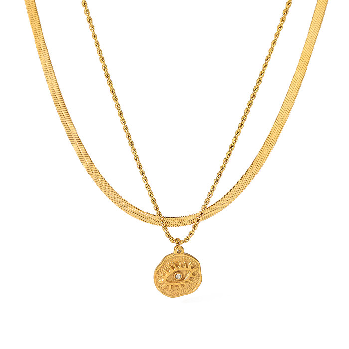 Elegante Eye-Edelstahl-Polierbeschichtung mit Inlay-Zirkon und 18-karätigem Gold überzogene mehrschichtige Halsketten