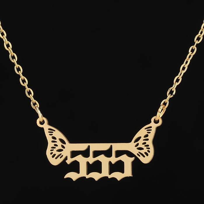 1 Stück modische Zahl-Flügel-Edelstahl-Edelstahl-Beschichtung, ausgehöhlte Halskette