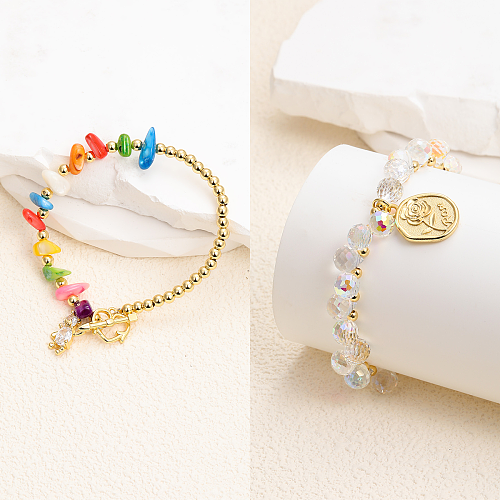 Fairy Style Princess Heart Shape Rose Stainless Steel Glass Steel Beaded Plating Inlay Zircon 18K Gold Plated Bracelets