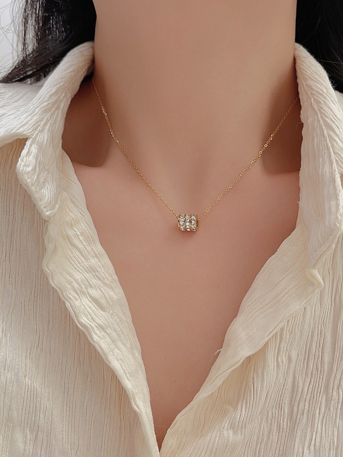 Simple Style Heart Shape Fish Tail Stainless Steel Plating Inlay Zircon Gold Plated Necklace