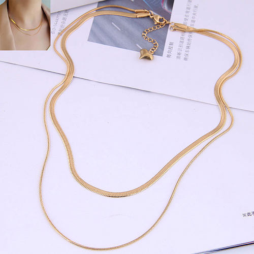 Exquisite Snake Bone Flat Chain Double-layer Stainless Steel Necklace