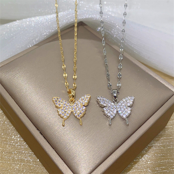 1 Piece Fashion Butterfly Stainless Steel Plating Artificial Rhinestones Necklace