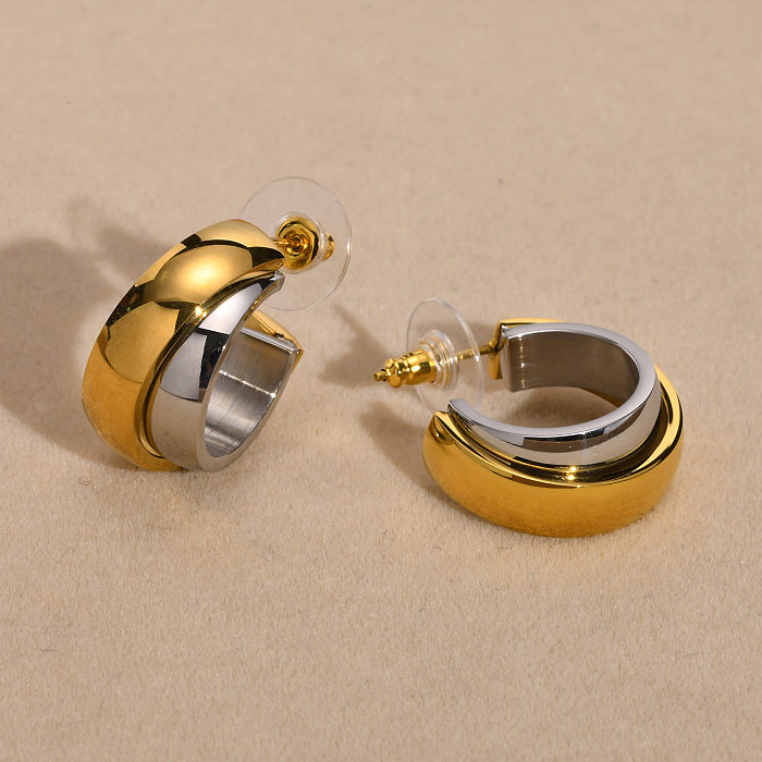1 par de brincos banhados a ouro de aço inoxidável com bloco de cores de estilo simples