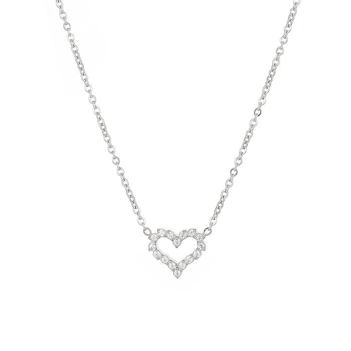Sweet Simple Style Heart Shape Stainless Steel  Plating Hollow Out Inlay Zircon White Gold Plated Gold Plated Pendant Necklace