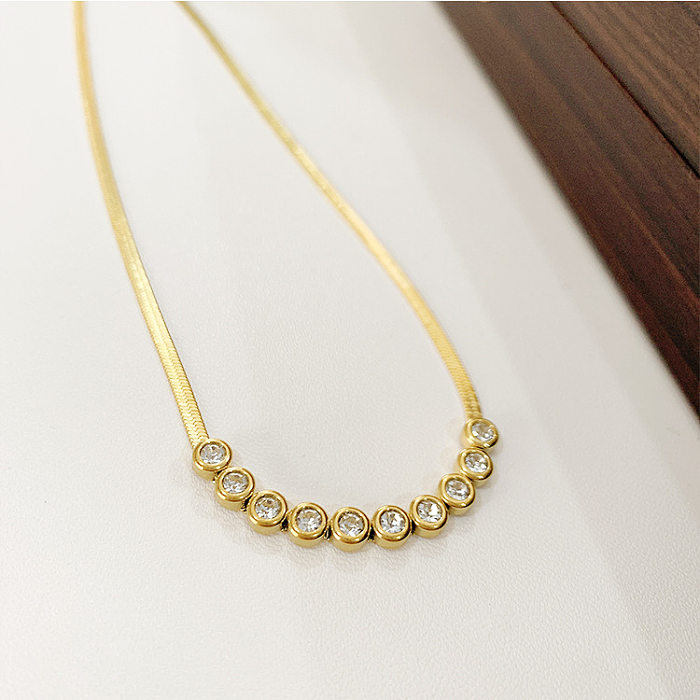 Wholesale Simple Style Round Stainless Steel Zircon Necklace