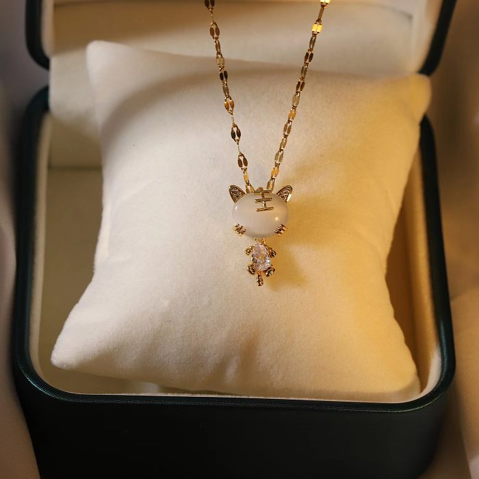 Collier avec pendentif en forme de cœur, incrustation en acier inoxydable, Zircon, 1 pièce