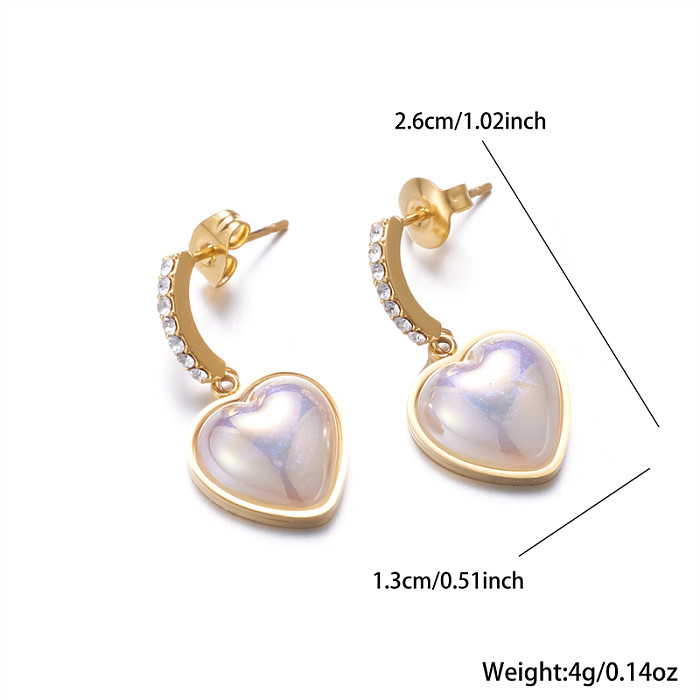 1 paire de boucles d'oreilles plaquées or 18 carats, Style Vintage, Simple, en forme de cœur, incrustation de strass en acier inoxydable