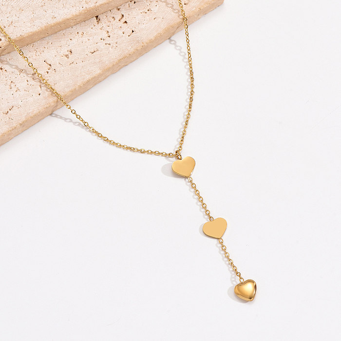 Modern Style Heart Shape Stainless Steel  Polishing Plating 14K Gold Plated Pendant Necklace