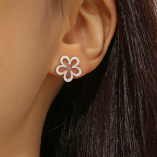 1 paire de clous d'oreilles plaqués or 18 carats, Style Simple, fleur, acier inoxydable, placage de polissage
