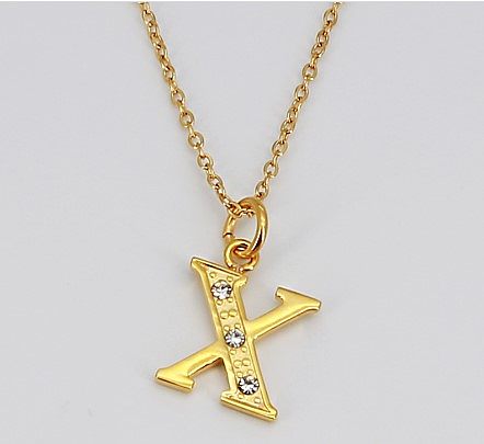Simple Style Letter Stainless Steel Inlay Rhinestones Pendant Necklace