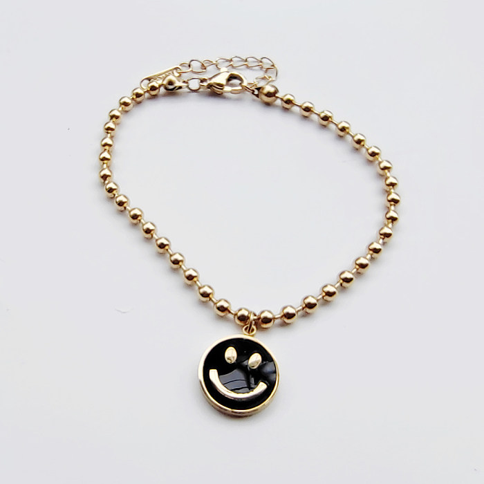 Artistic Korean Style Star Moon Smiley Face Stainless Steel Inlay Rhinestones Shell Bracelets