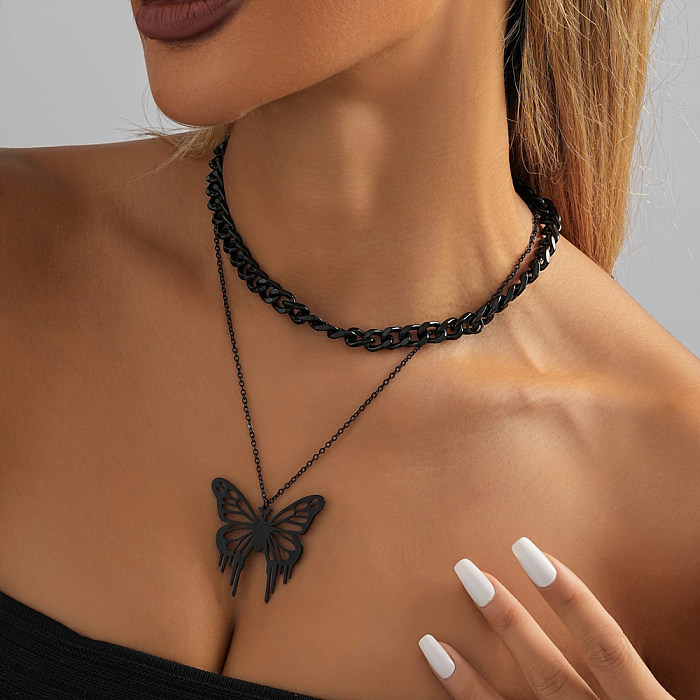 Streetwear Butterfly Stainless Steel  Layered Necklaces In Bulk
