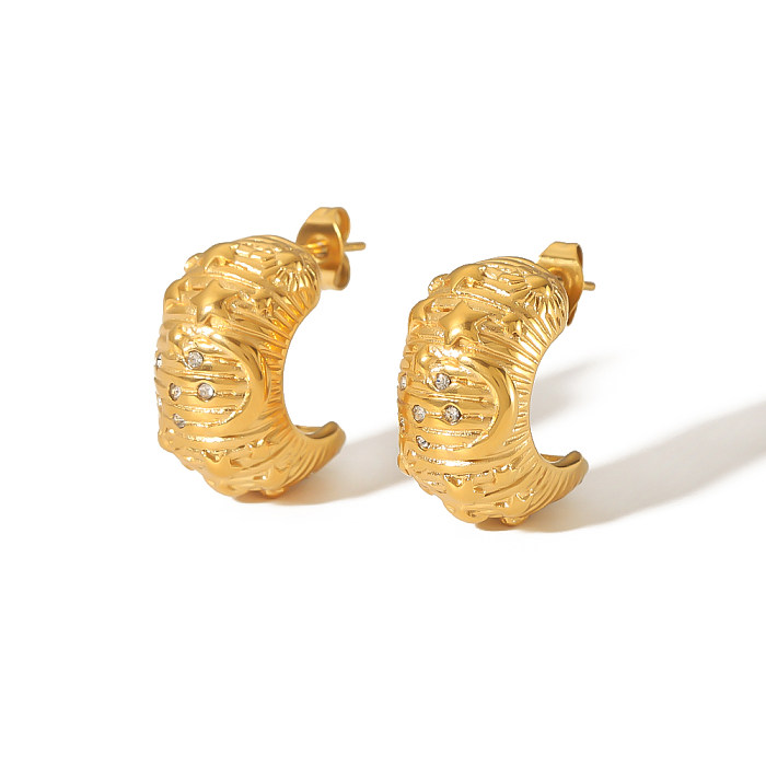 1 par de pinos de orelha banhados a ouro 18K, estilo retrô simples, semicírculo, polimento