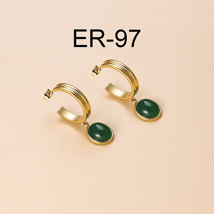 INS Europäische und amerikanische neue Retro-geometrische Smaragd-Zirkon-vergoldete Edelstahlohrringe Special-Interest-Design-Edelstahl-Modeohrringe