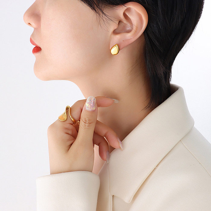 Retro geometrische Wassertropfenform weiblicher Edelstahl 18K Vergoldung Ohrring Ornament