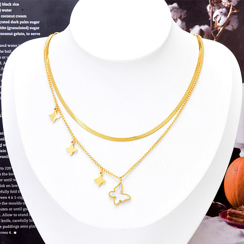 Fashion Butterfly Stainless Steel Layered Necklaces Inlay Shell Stainless Steel  Necklaces 1 Piece