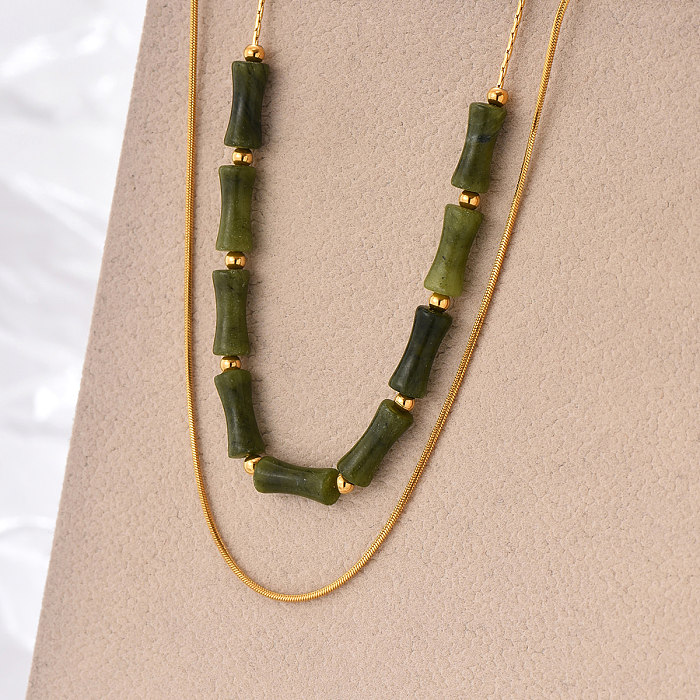 Elegante mehrschichtige Halsketten mit Bambus-Edelstahlbeschichtung und 14-Karat-Vergoldung
