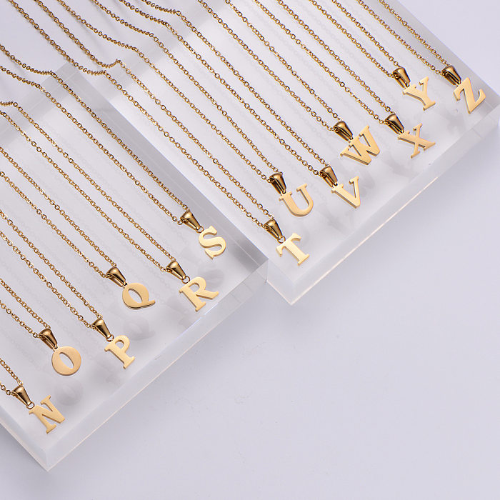 Collar minimalista con colgante de letra de oro de 18 quilates galvanizado de acero inoxidable de 18 pulgadas