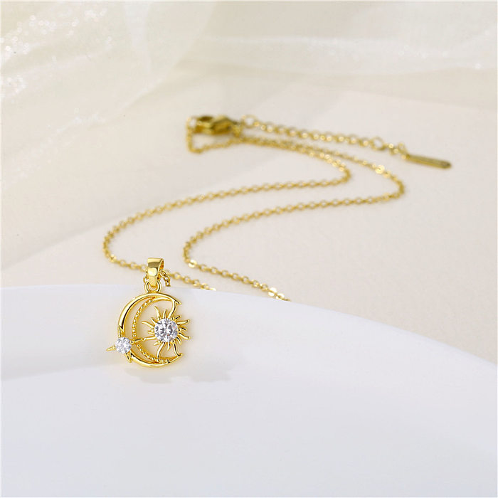 Simple Style Star Moon Stainless Steel  Plating Inlay Zircon Pendant Necklace
