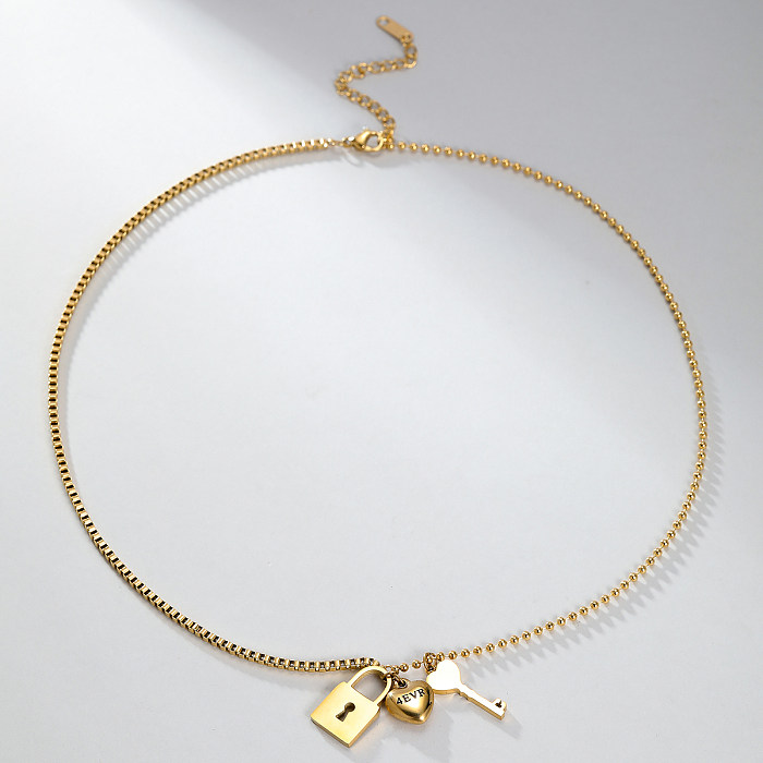 Collier avec pendentif en acier inoxydable, style moderne et décontracté, style simple, clé en forme de cœur