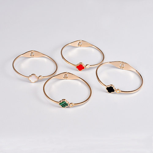 Simple Style Commute Four Leaf Clover Titanium Steel Plating Inlay Acrylic Malachite Gold Plated Bangle