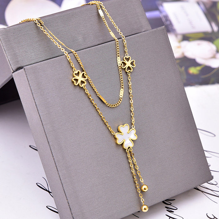 Retro-Quasten-Blumen-Anhänger-Halskette mit 18-karätigem Goldüberzug aus Edelstahl