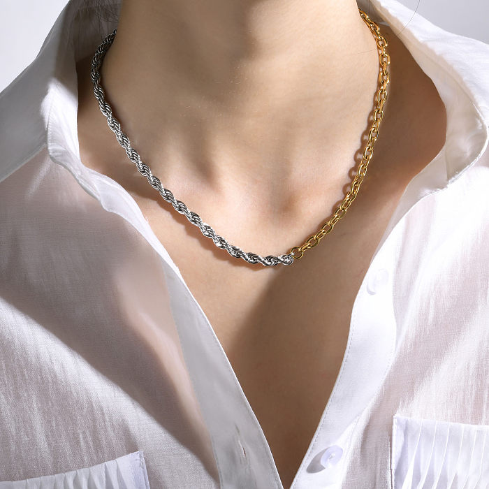 Retro-Halskette mit geometrischer Drehung aus Edelstahl