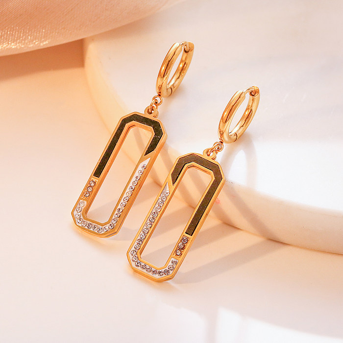1 paire de boucles d'oreilles pendantes en acier inoxydable et Zircon plaqué or 18 carats, Style Simple, incrustation carrée